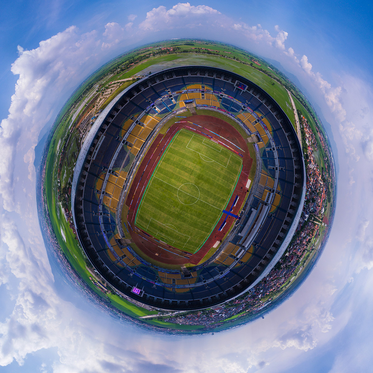 360 little planet view of football stadium